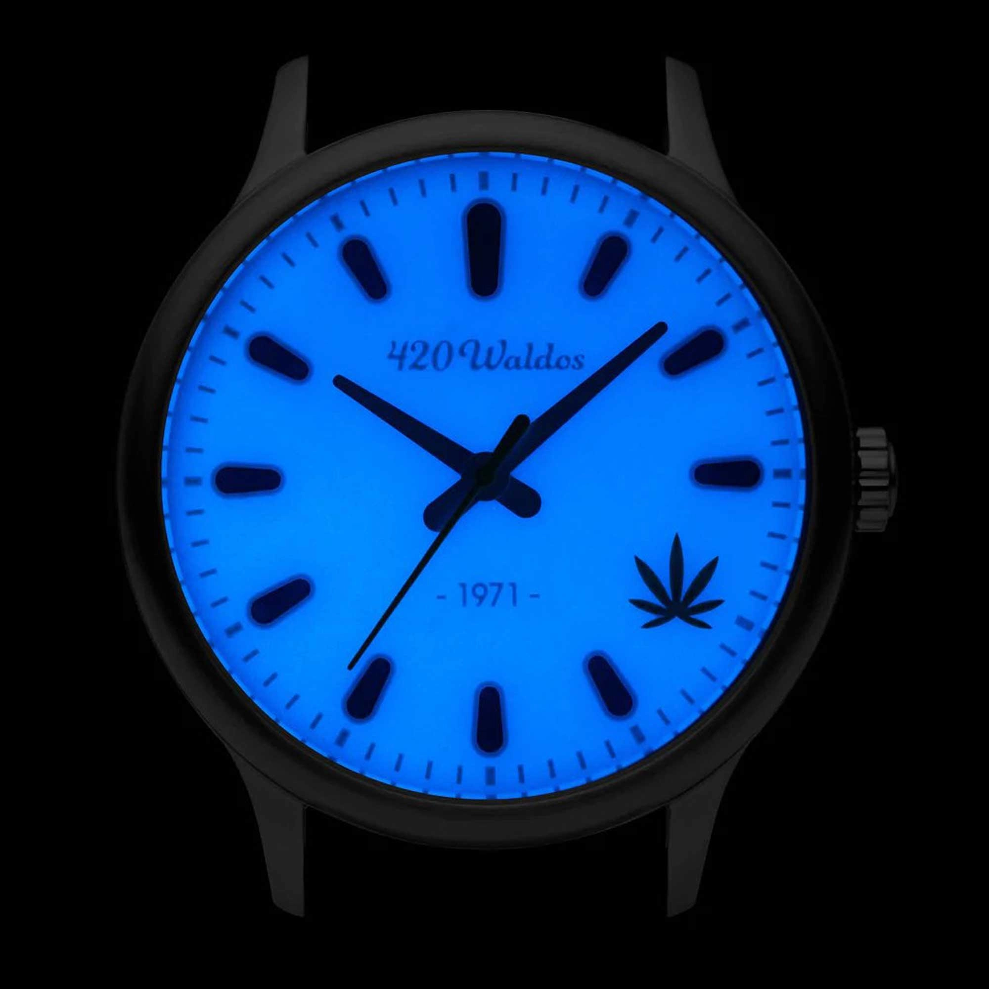 420Waldos Men's Watch - Bud Quartz Stainless Steel Case Blue Dial Grey Strap | W1006