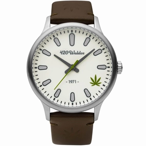 420Waldos Men's Watch - Bud Stainless Steel Case Ivory Dial Dark Brown Strap | W1007