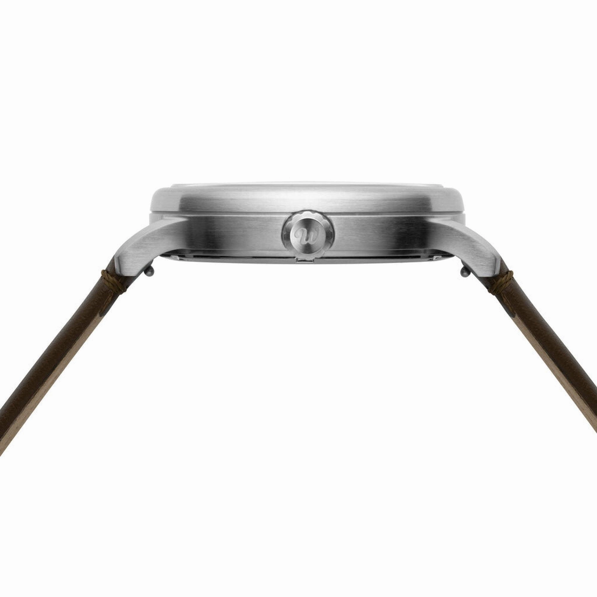 420Waldos Men's Watch - Bud Stainless Steel Case Ivory Dial Dark Brown Strap | W1007