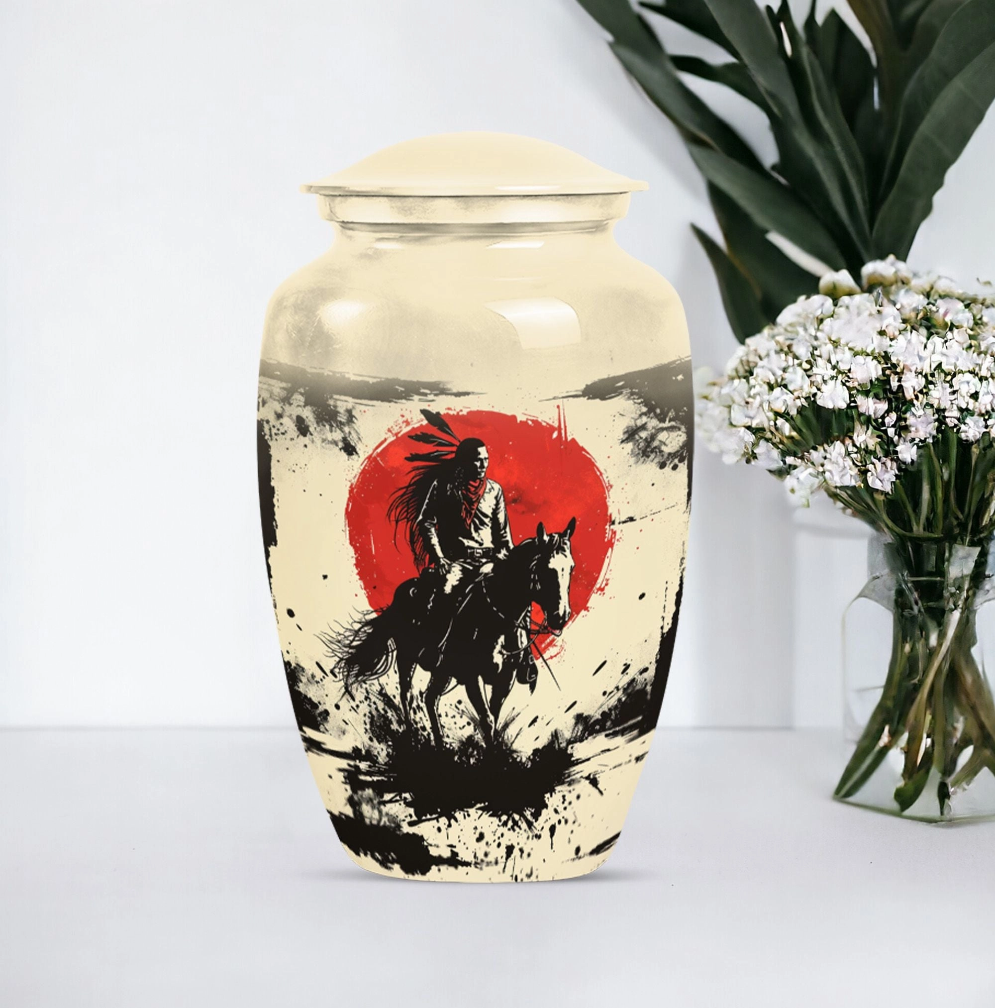Abstract Native American Memorial Urn - Container For Human Ashes