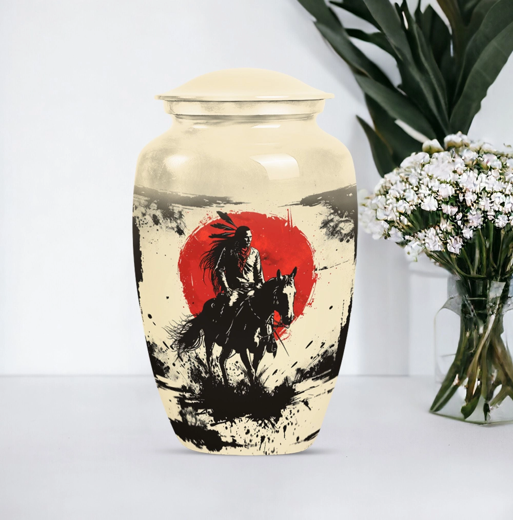 Abstract Native American Memorial Urn - Container For Human Ashes