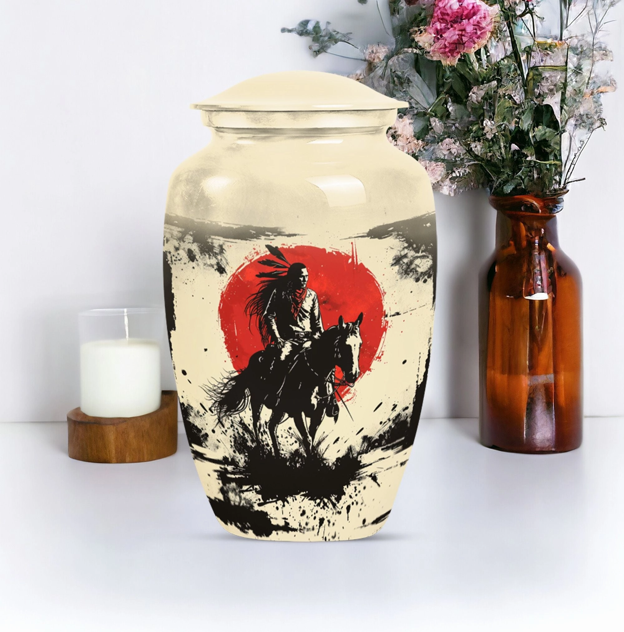 Abstract Native American Memorial Urn - Container For Human Ashes