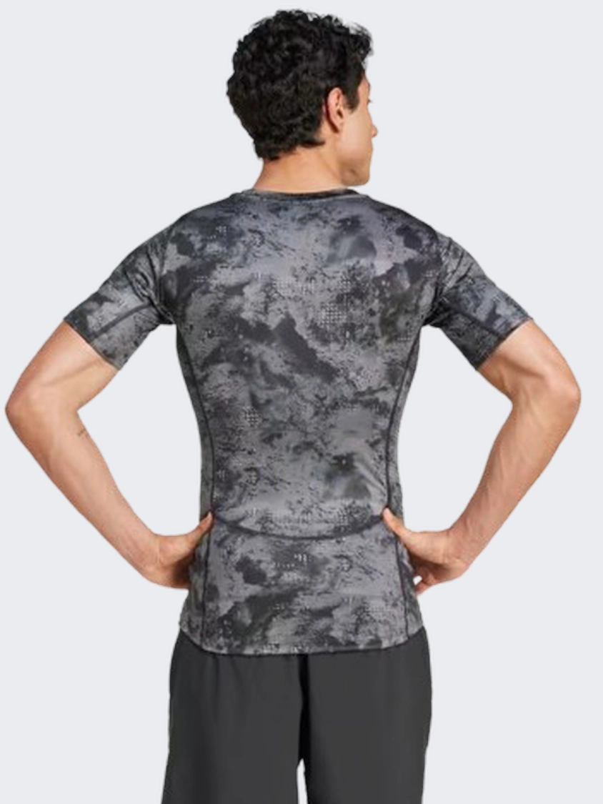 Adidas Techfit All Over Print Men Training T-Shirt Core Black/Grey