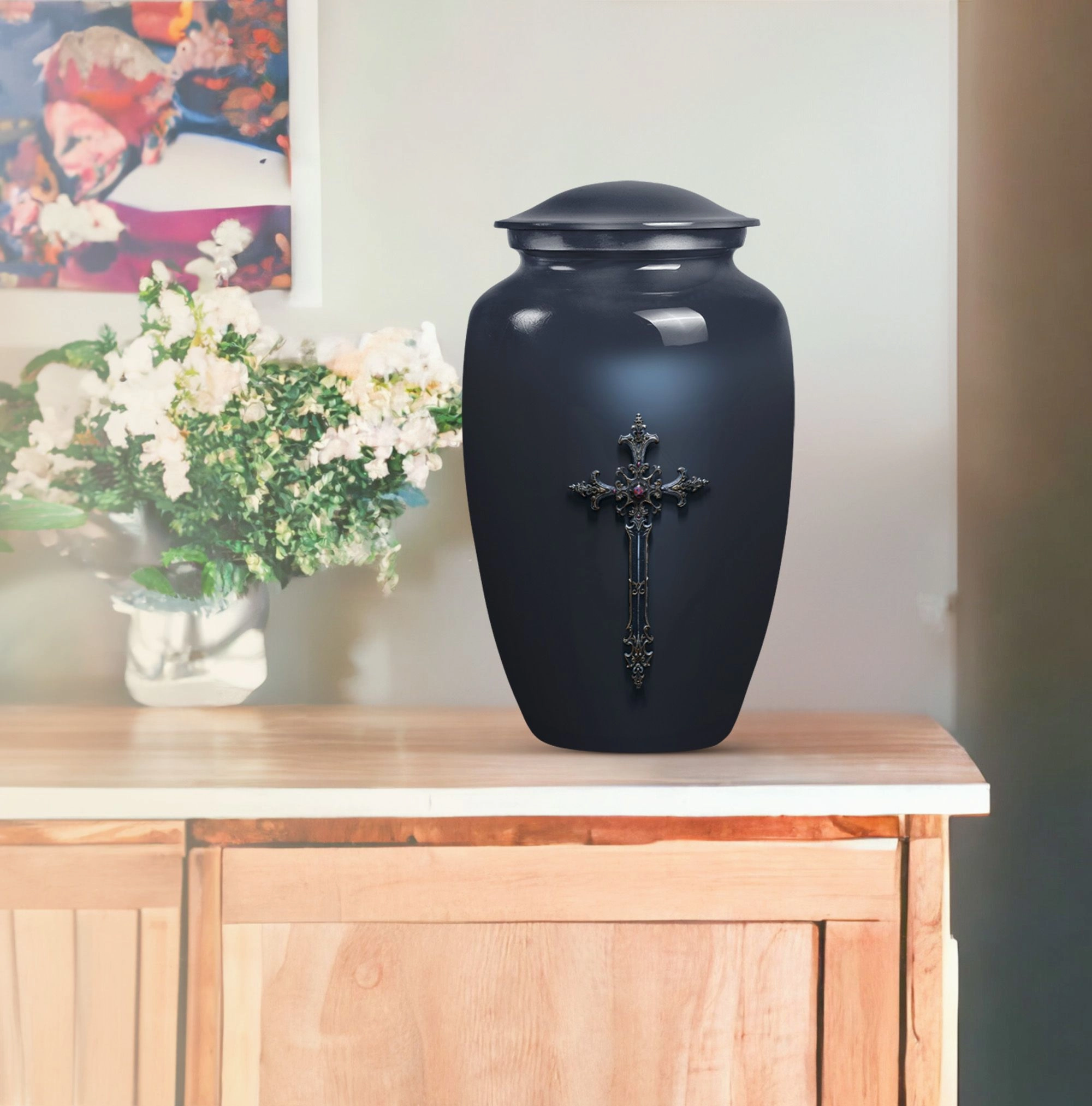 Cross and Men's Funeral Urn - Keepsake & Large Urn For Ashes