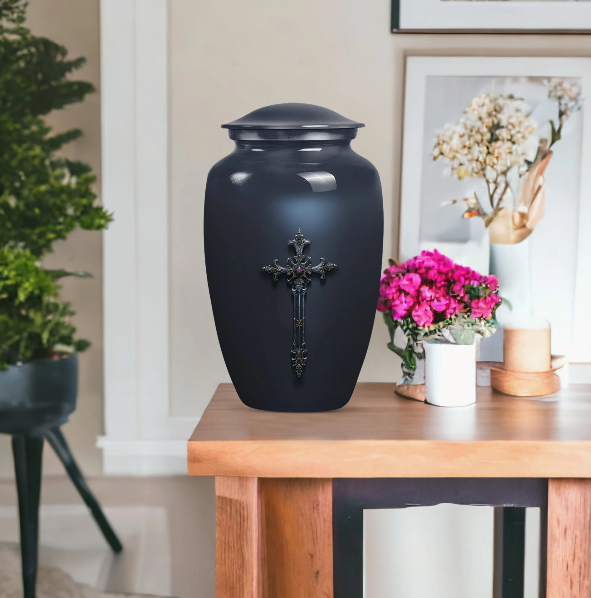 Cross and Men's Funeral Urn - Keepsake & Large Urn For Ashes