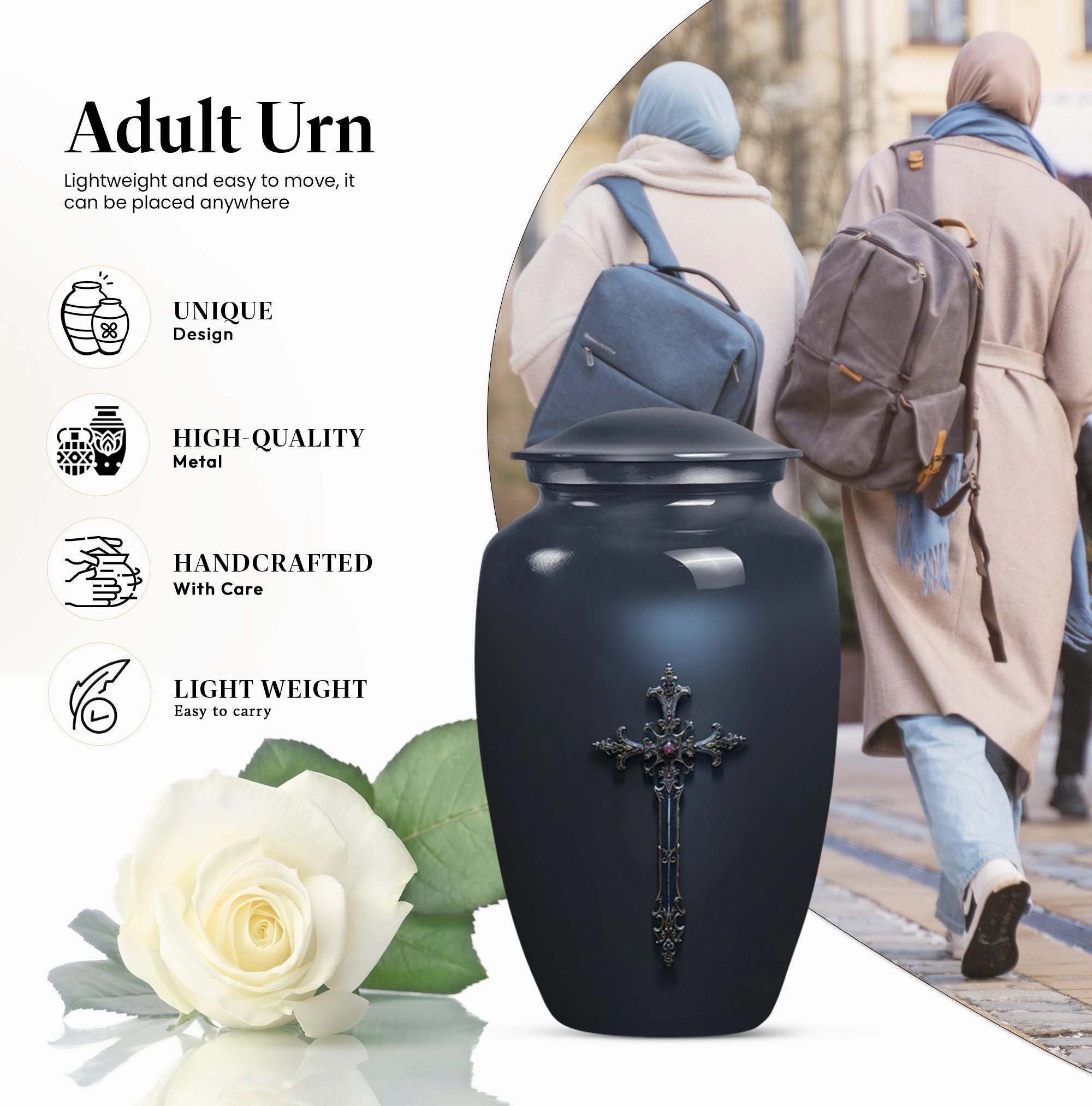 Cross and Men's Funeral Urn - Keepsake & Large Urn For Ashes