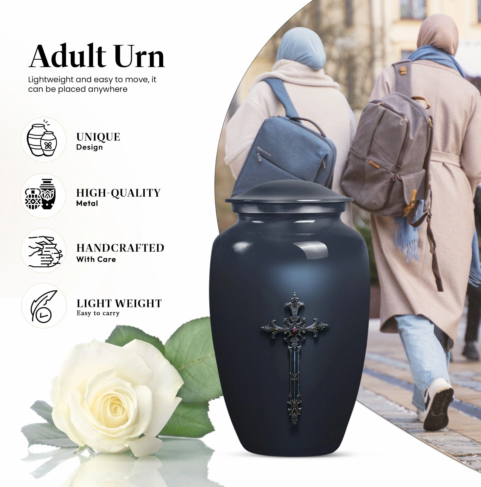 Cross and Men's Funeral Urn - Keepsake & Large Urn For Ashes