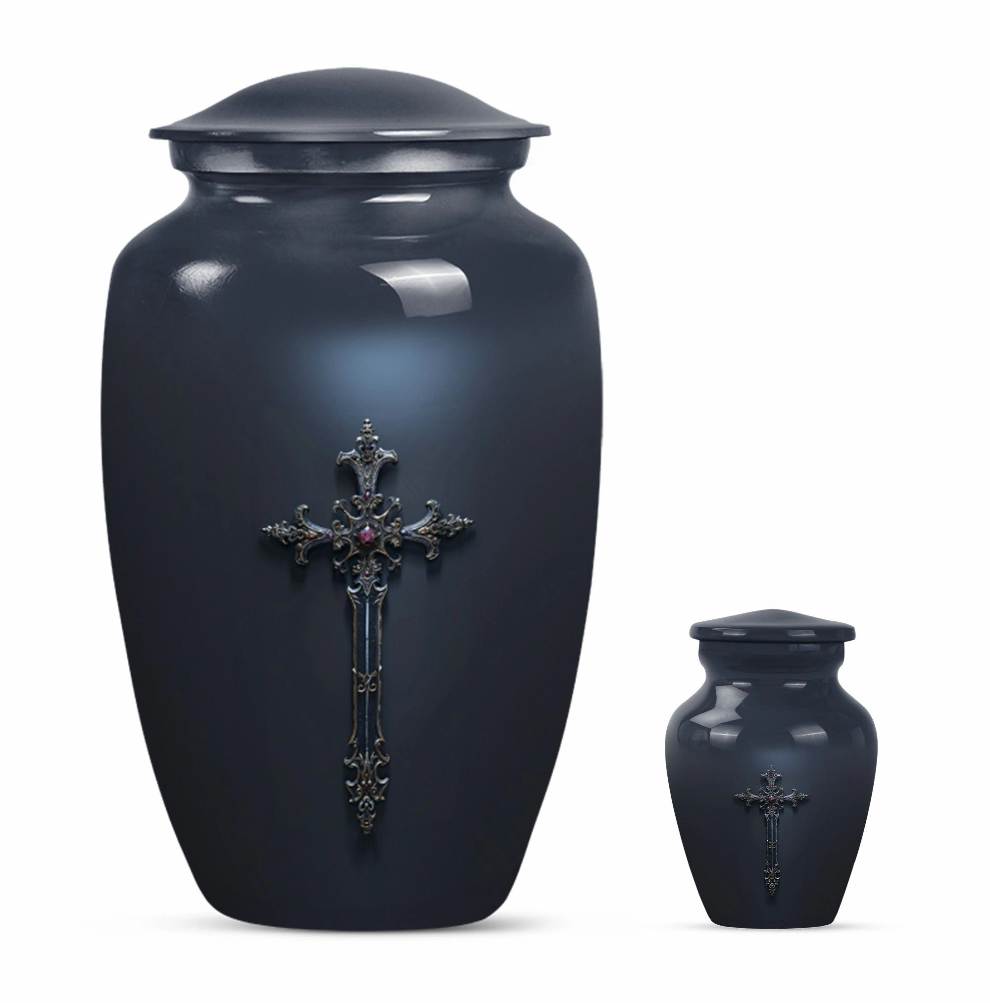 Cross and Men's Funeral Urn - Keepsake & Large Urn For Ashes