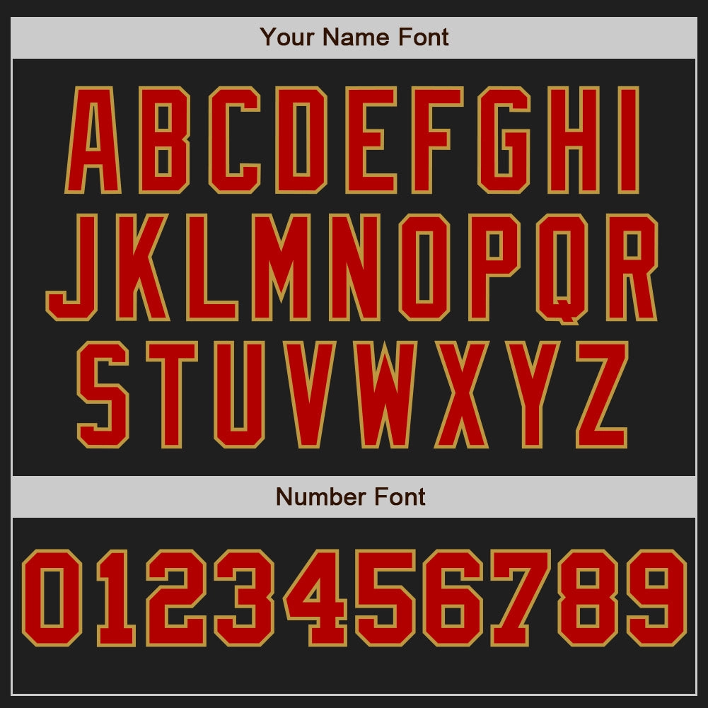 Custom Black Red-Old Gold Pinstripe Authentic Split Fashion Baseball Jersey