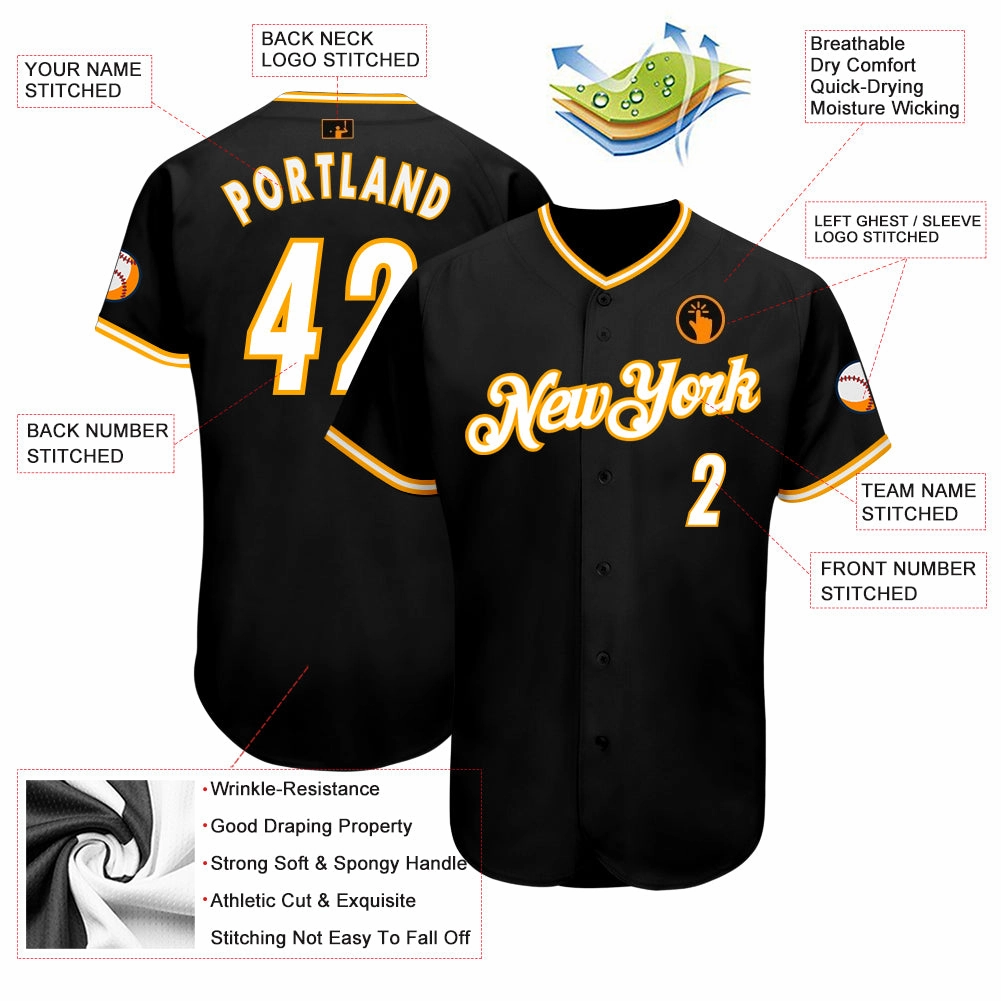 Custom Black White-Gold Authentic Baseball Jersey