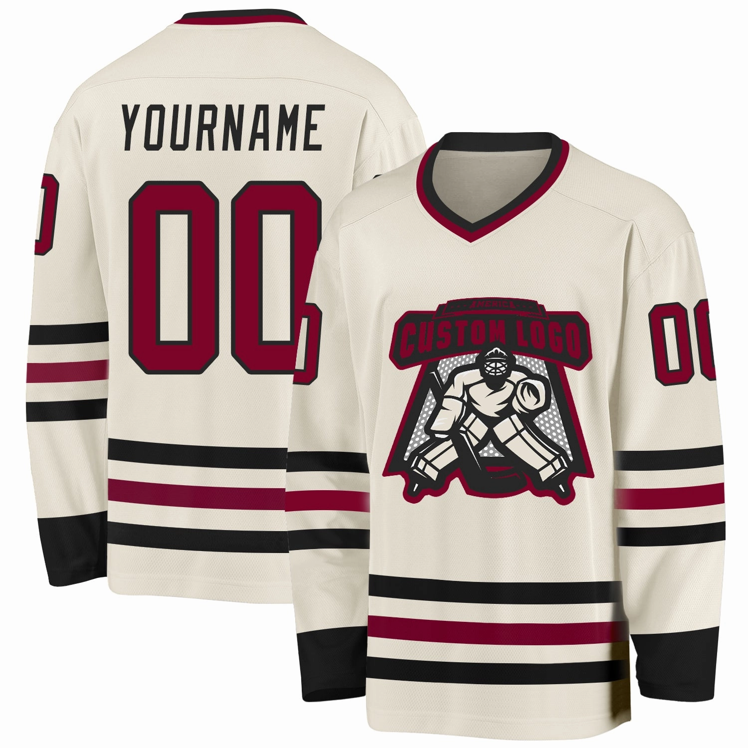 Custom Cream Maroon-Black Hockey Jersey