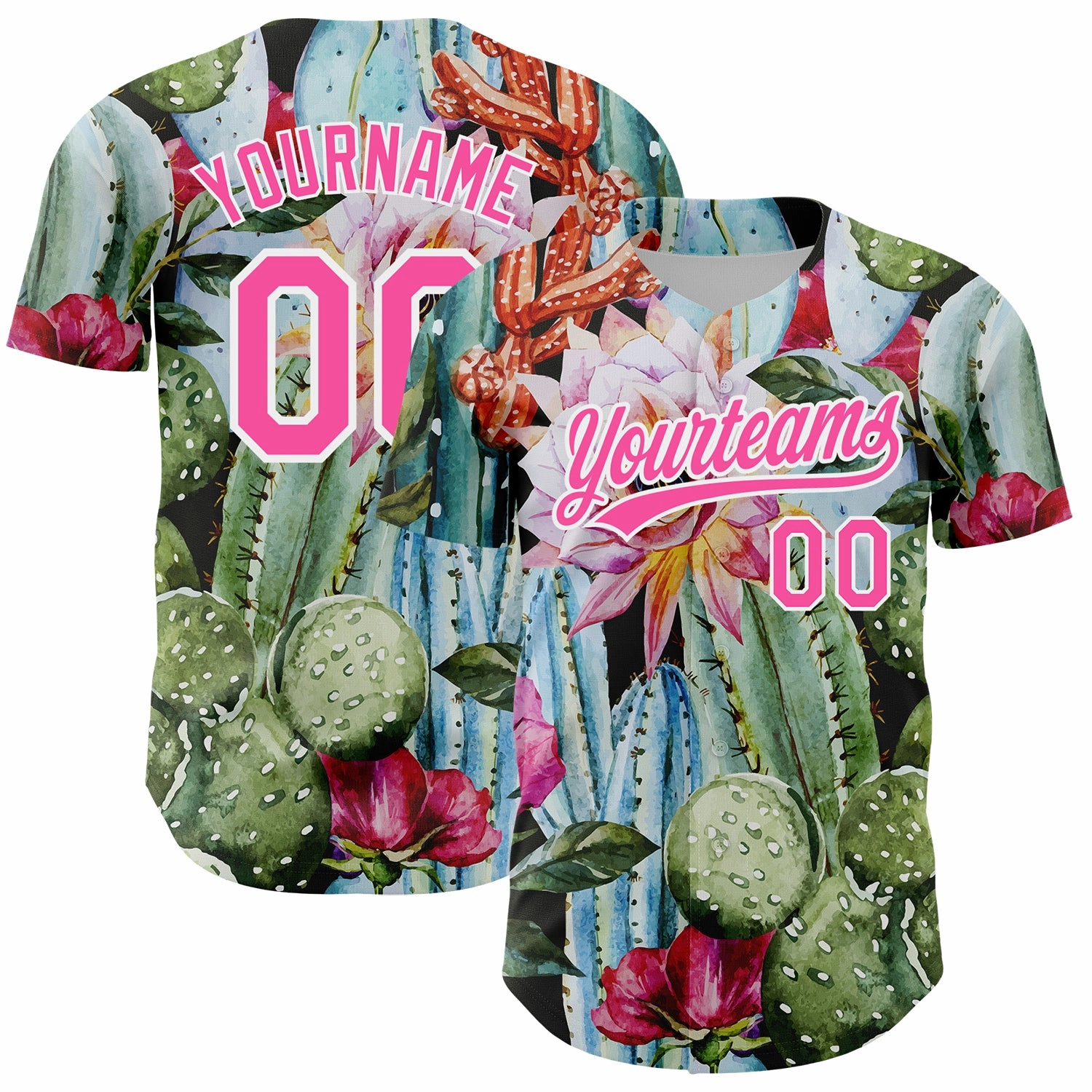 Custom Green Pink-White 3D Pattern Design Cactus Festival Authentic Baseball Jersey