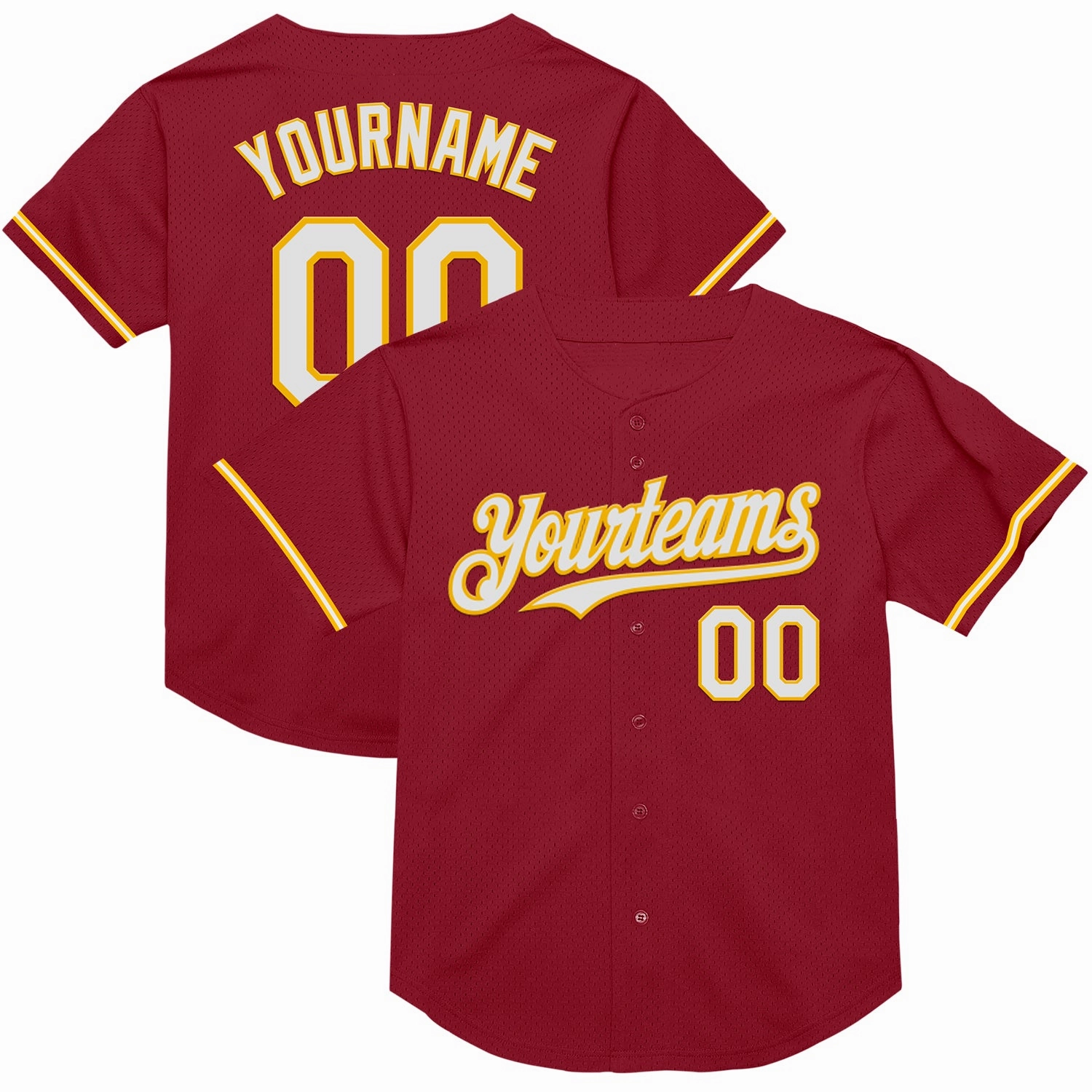 Custom Maroon White-Gold Mesh Authentic Throwback Baseball Jersey