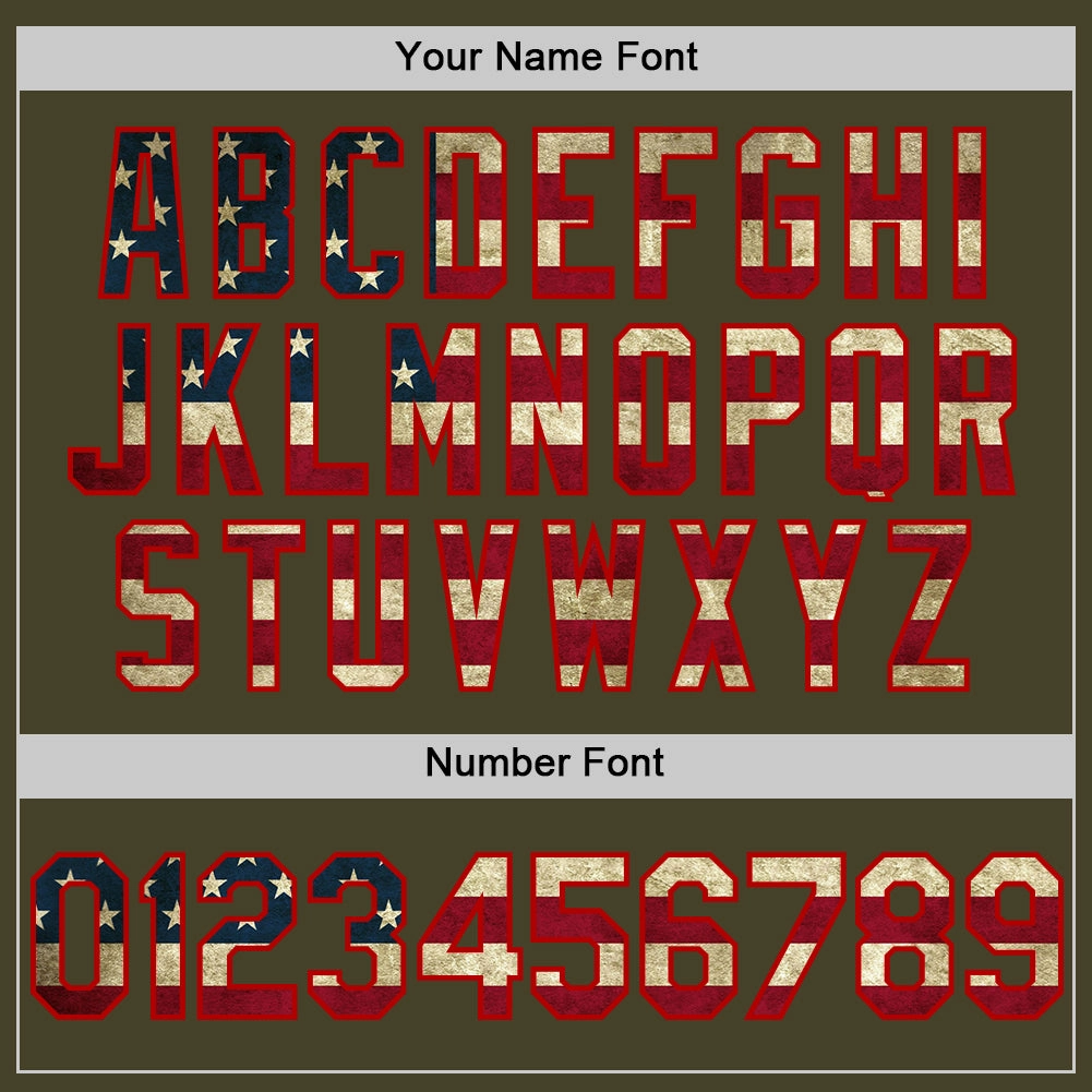 Custom Olive Vintage USA Flag Red-Cream Line Authentic Salute To Service Baseball Jersey