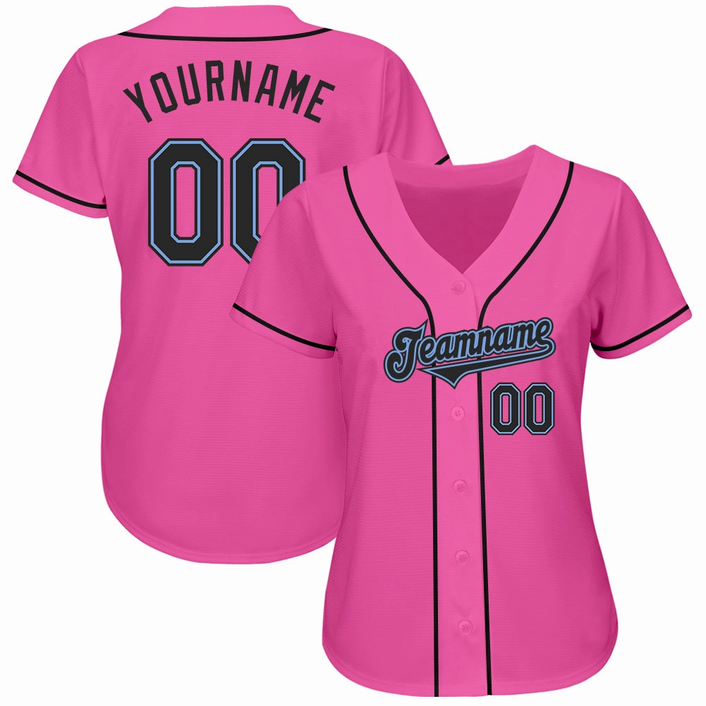 Custom Pink Black-Light Blue Authentic Baseball Jersey