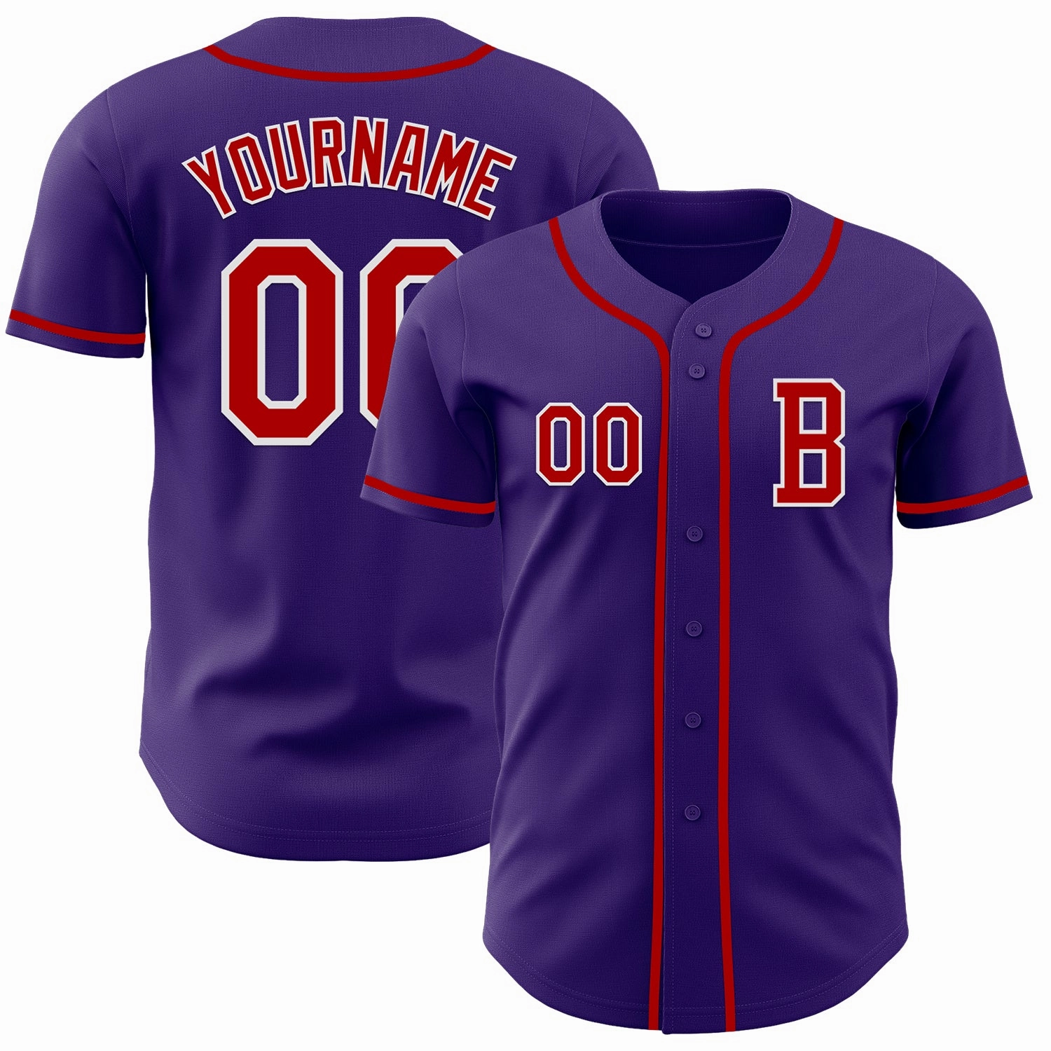Custom Purple Red-White Authentic Baseball Jersey