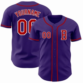 Custom Purple Red-White Authentic Baseball Jersey
