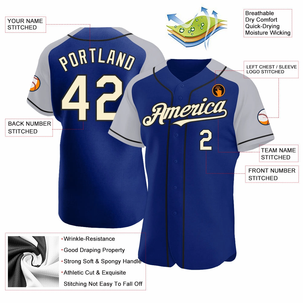 Custom Royal Cream-Black Authentic Raglan Sleeves Baseball Jersey