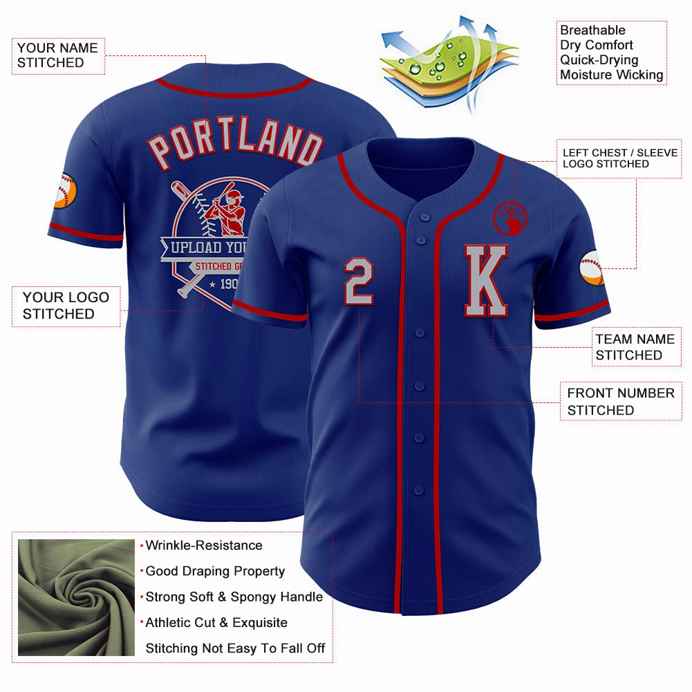 Custom Royal Gray-Red Authentic Baseball Jersey