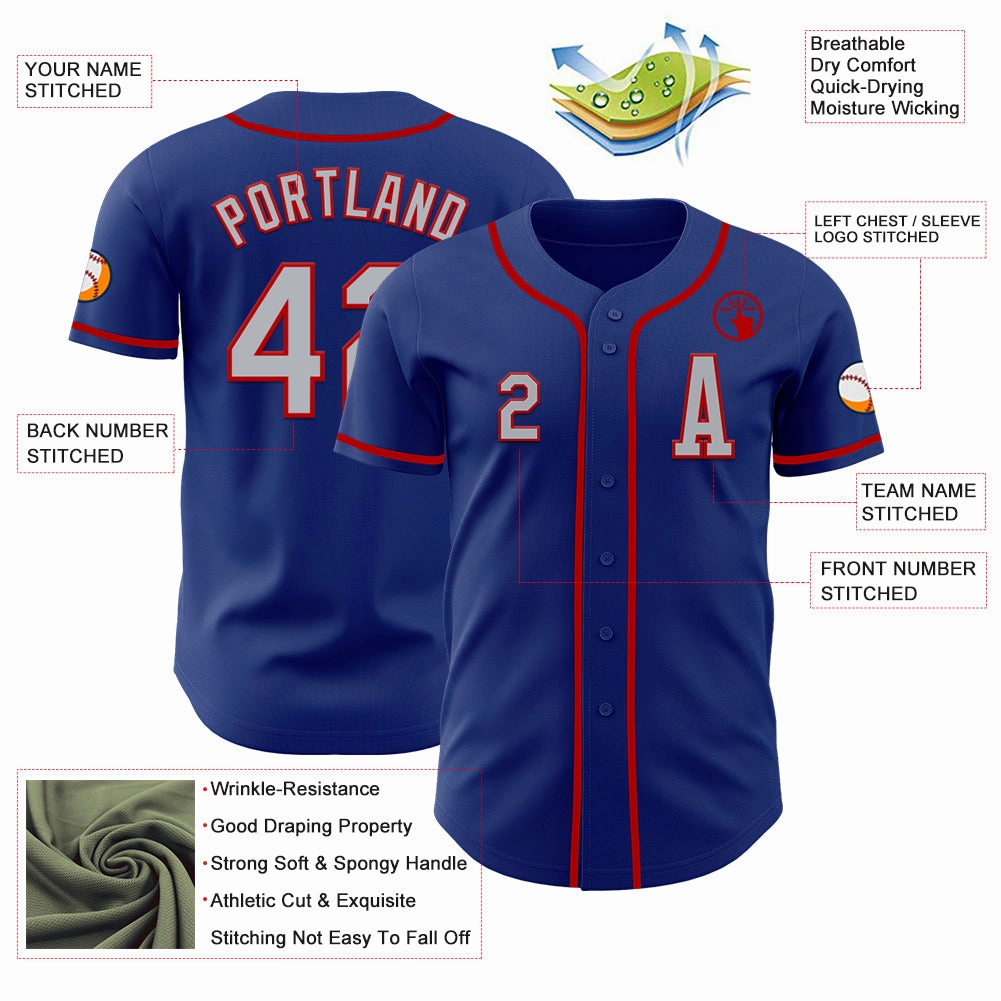 Custom Royal Gray-Red Authentic Baseball Jersey