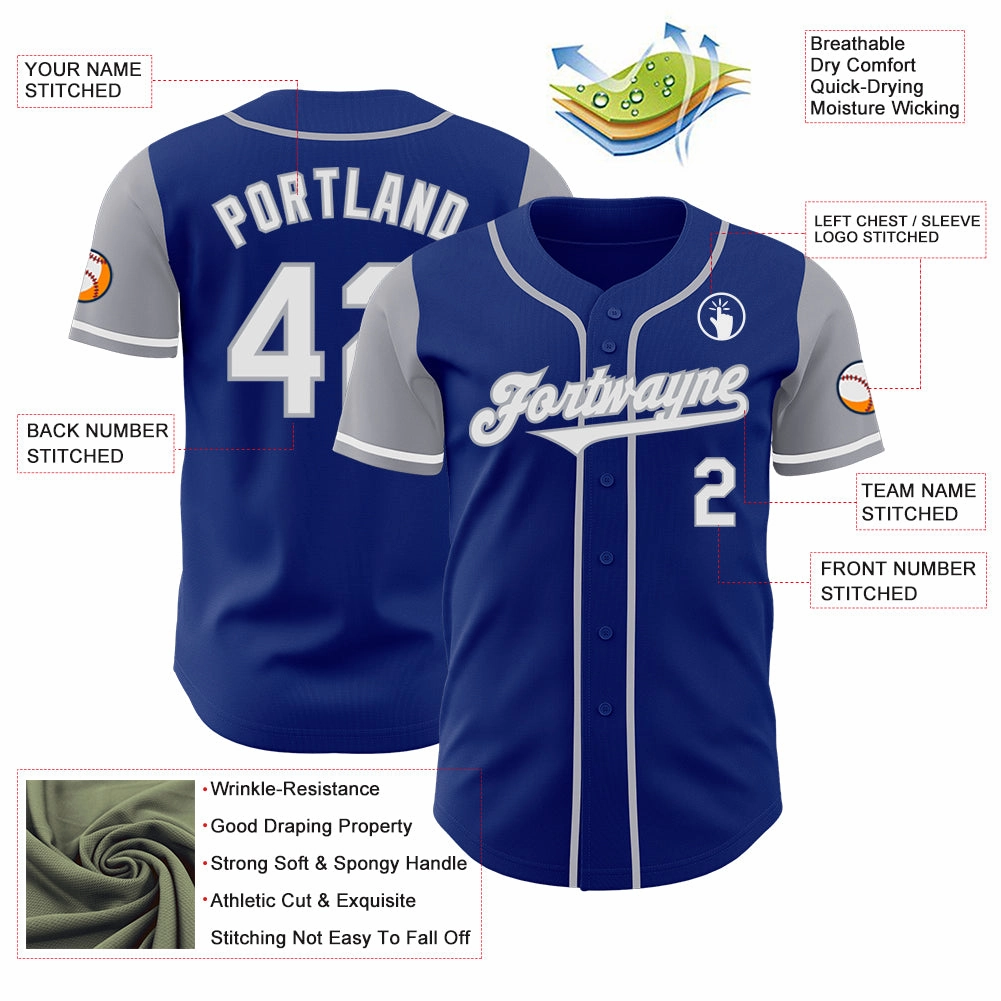Custom Royal White-Gray Authentic Two Tone Baseball Jersey