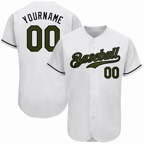 Custom White Olive-Black Authentic Memorial Day Baseball Jersey