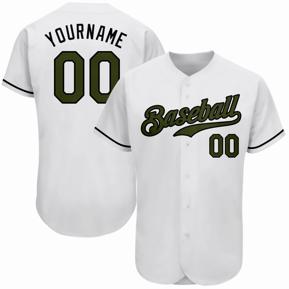 Custom White Olive-Black Authentic Memorial Day Baseball Jersey