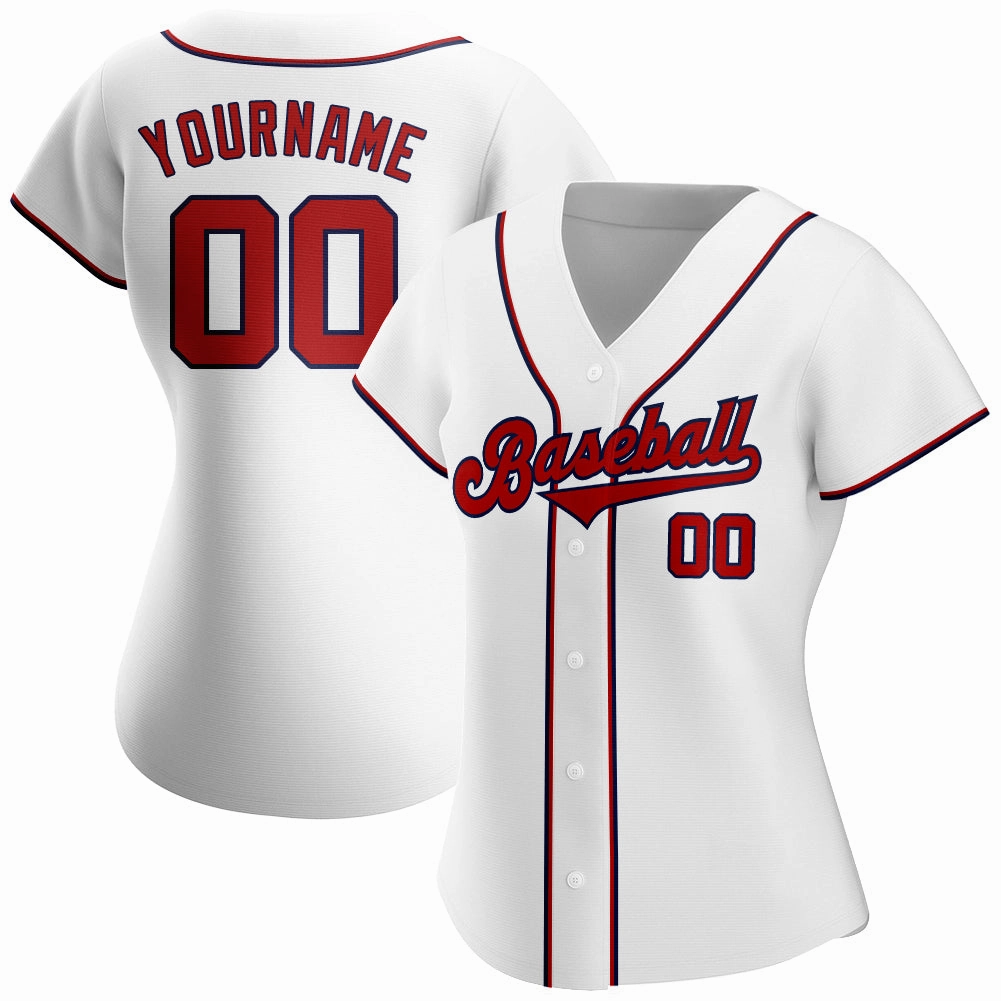 Custom White Red-Navy Authentic Baseball Jersey