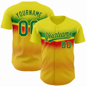 Custom Yellow Kelly Green 3D Pattern Design Abstract Vibe Dots Authentic Baseball Jersey