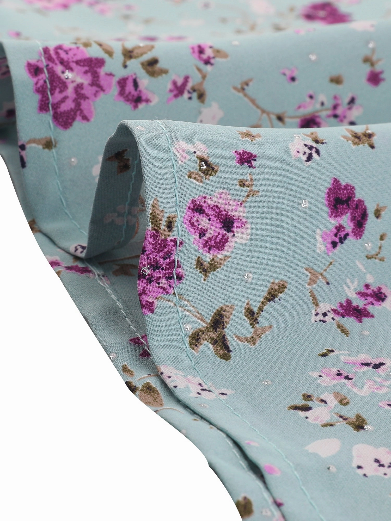 Ditsy Floral Keyhole Round Neck Elastic Tie Waist Long Sleeve Dress
