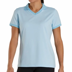 FootJoy End on End Open Collar Golf Polo Light Blue - SS21 Women