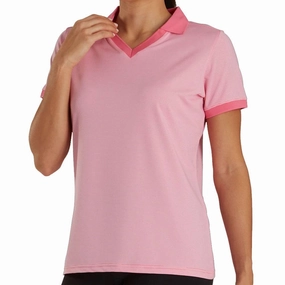 FootJoy End on End Open Collar Golf Polo Pink Azalea - SS21 Women