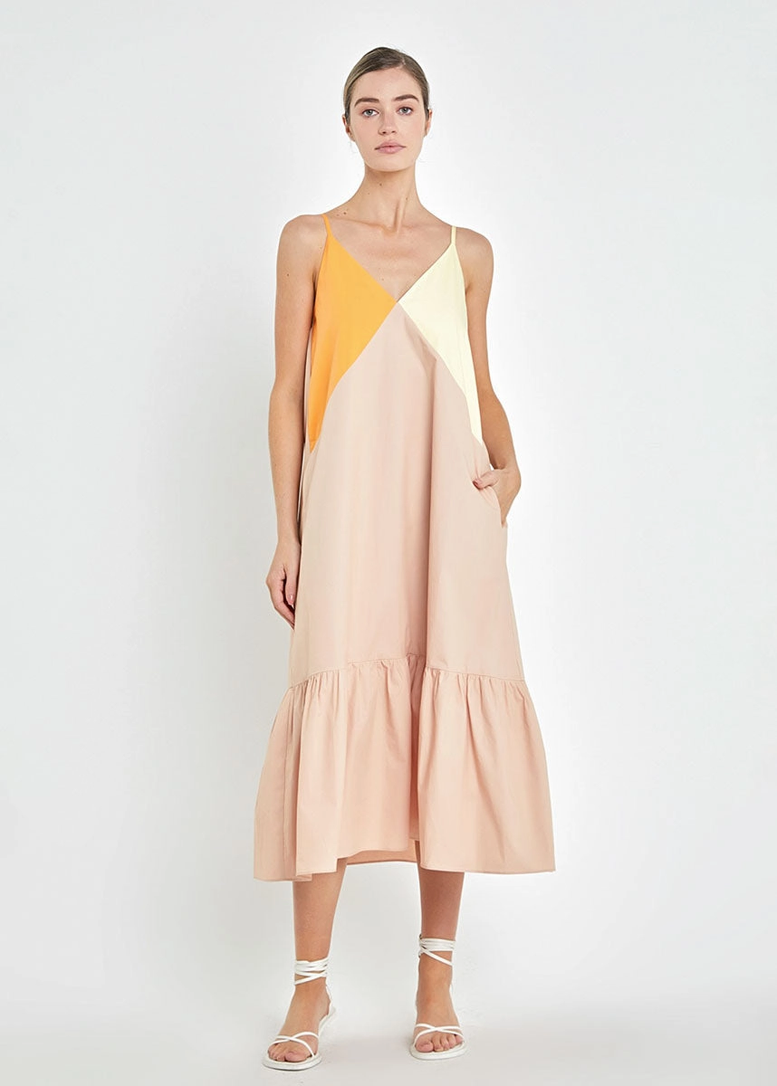 Francine Color Block Maxi Dress - Orange Multi