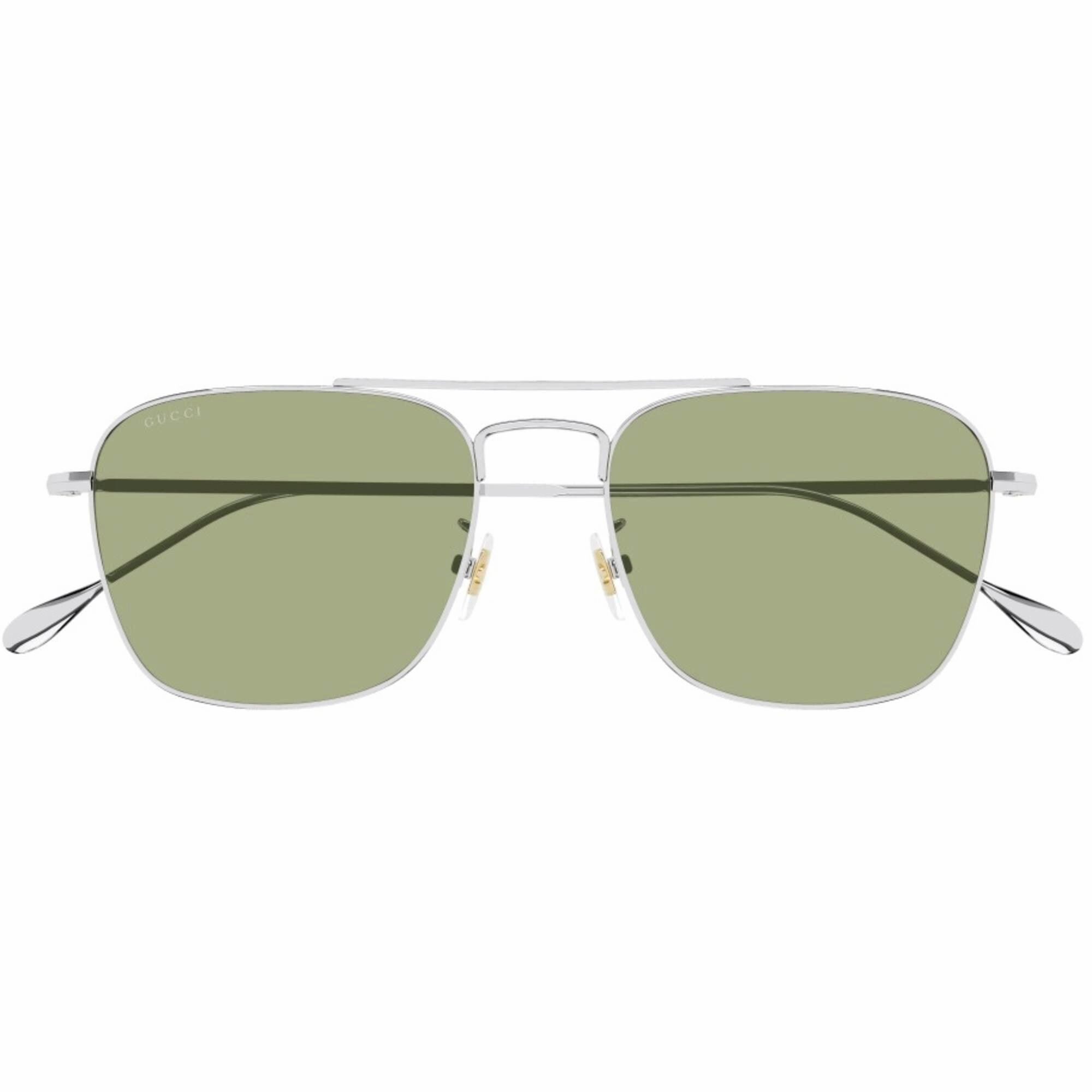 Gucci Men's Sunglasses - Silver Metal Pilot Full Rim Frame Green Lens | GG1183S 008