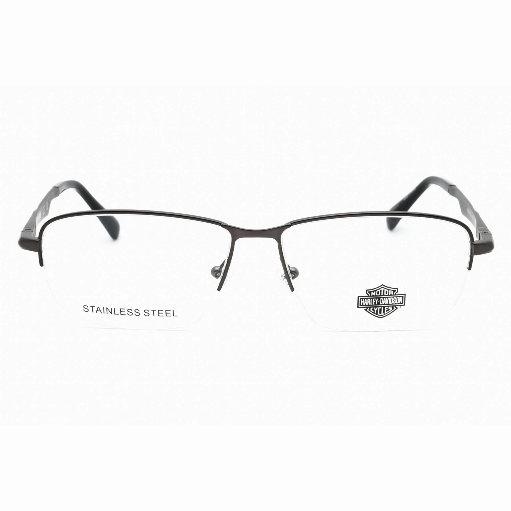 Harley Davidson Men's Eyeglasses - Matte Gunmetal Metal Half Rim Frame | HD0860 009