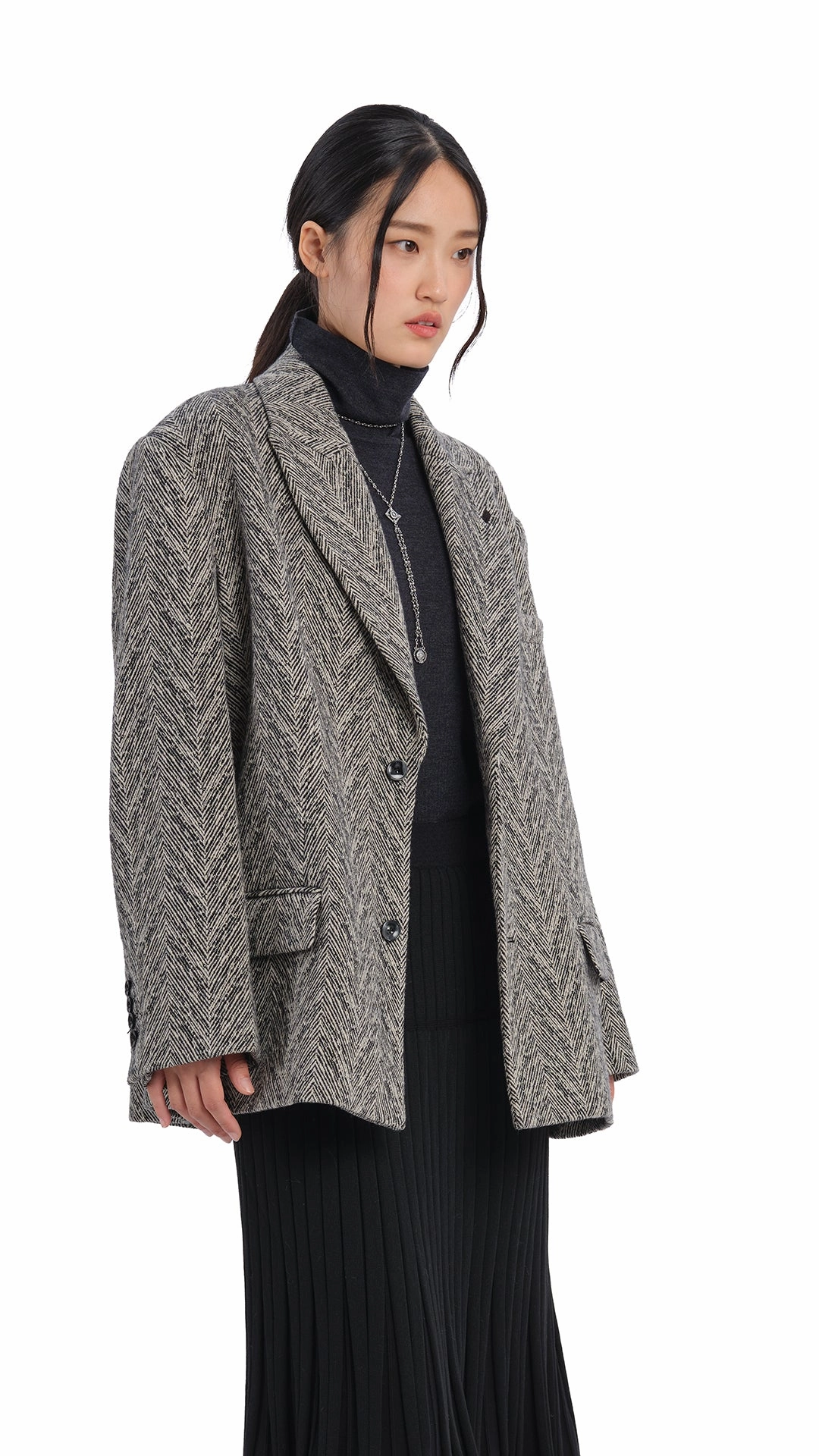 Herringbone Loose-Fit Blazer
