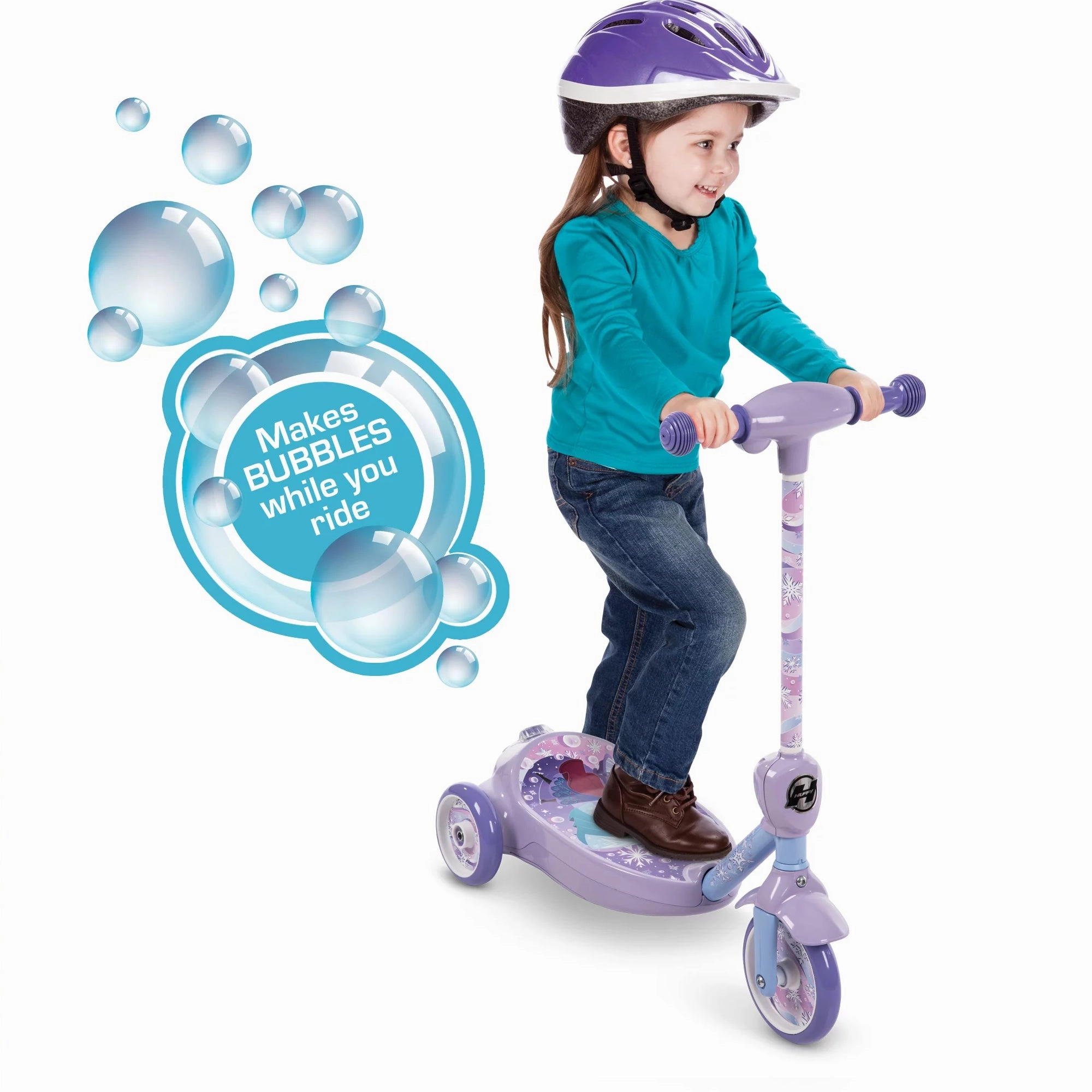 Huffy 18033DTR Disney Frozen 3-Wheel 6-Volt Electric Bubble Scooter, Ride on Toy for Kids, Ages 3  Years, Purple