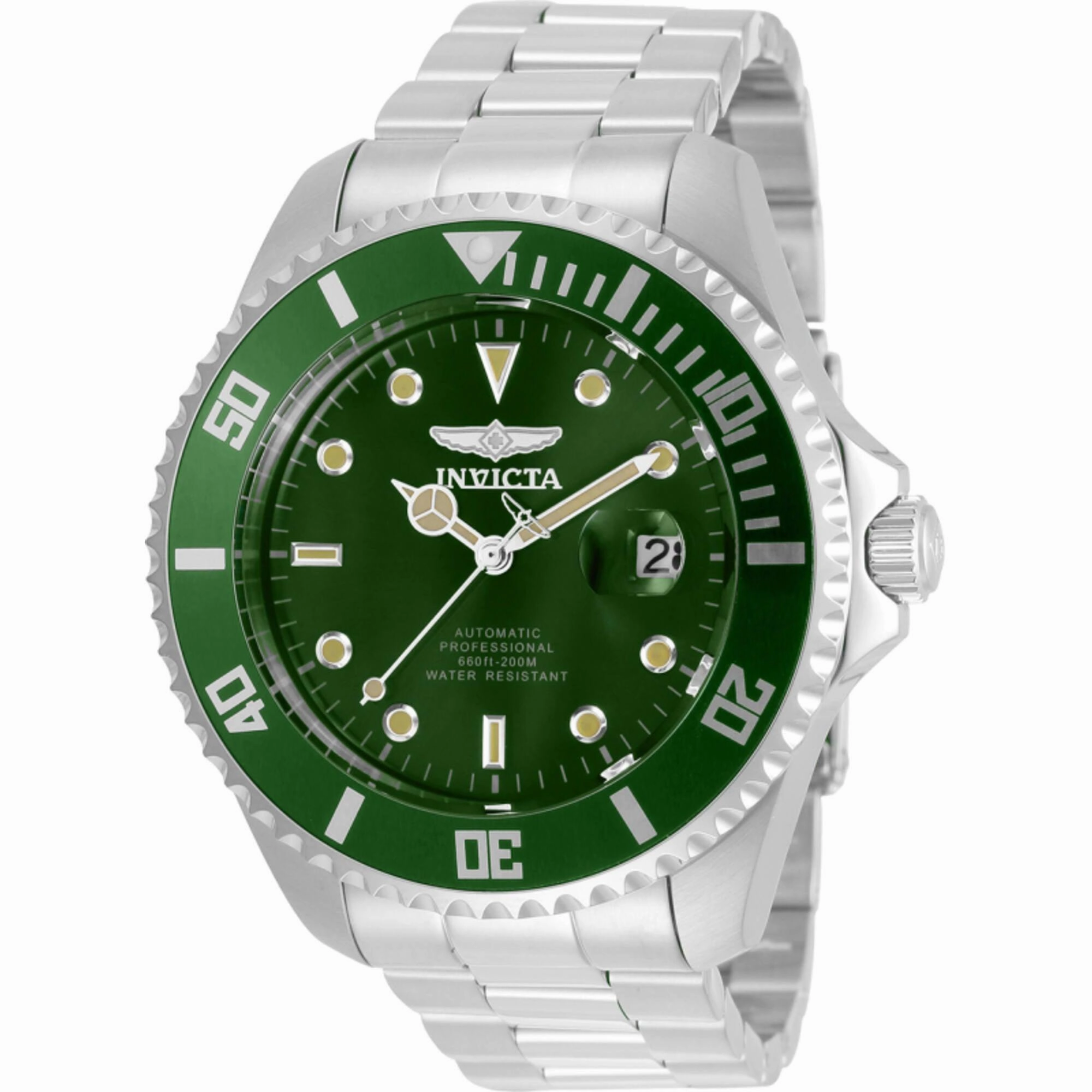 Invicta Men's Watch - Pro Diver Automatic Green Dial Silver Steel Bracelet | 35719