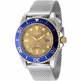 Invicta Men's Watch - Pro Diver Quartz Gold Tone Dial Silver Steel Bracelet | 48216