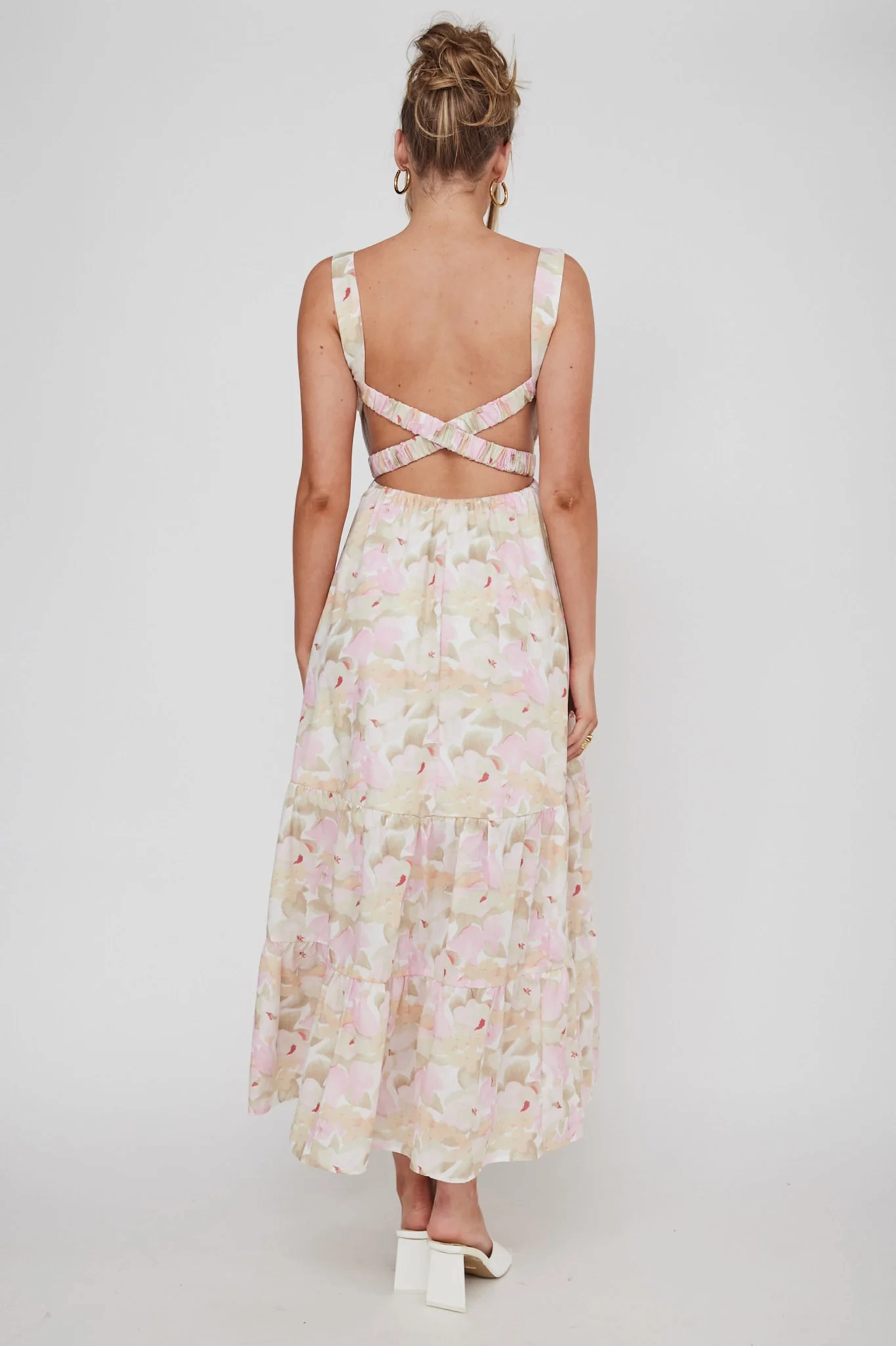 Lisseth Foldover Neckline Midi Dress Floral Pink
