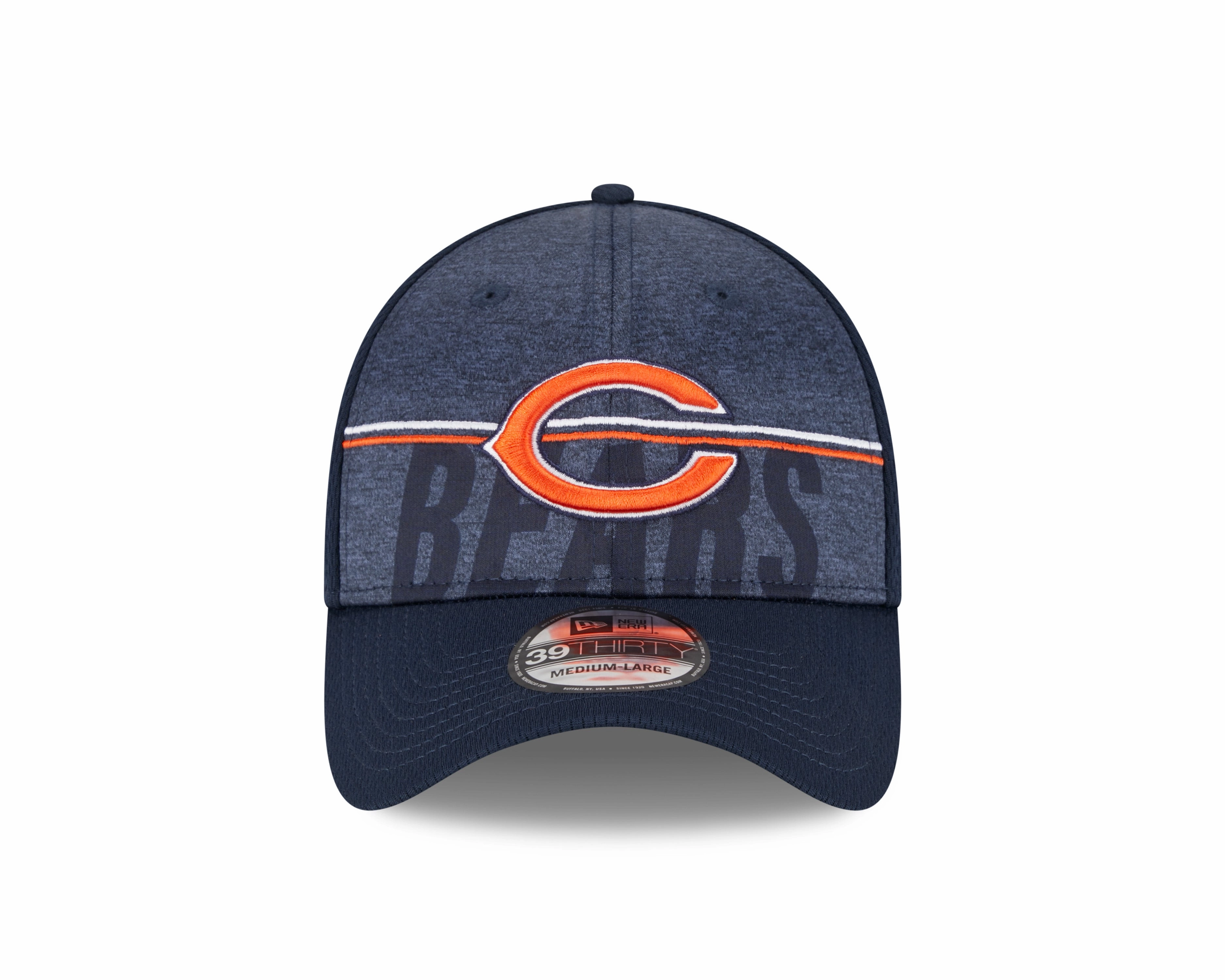 Men's Chicago Bears New Era NFL 2023 Training Camp Navy Primary Logo 39THIRTY Flex Fit Hat