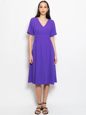 Midi Dress with Purple Short Sleeves