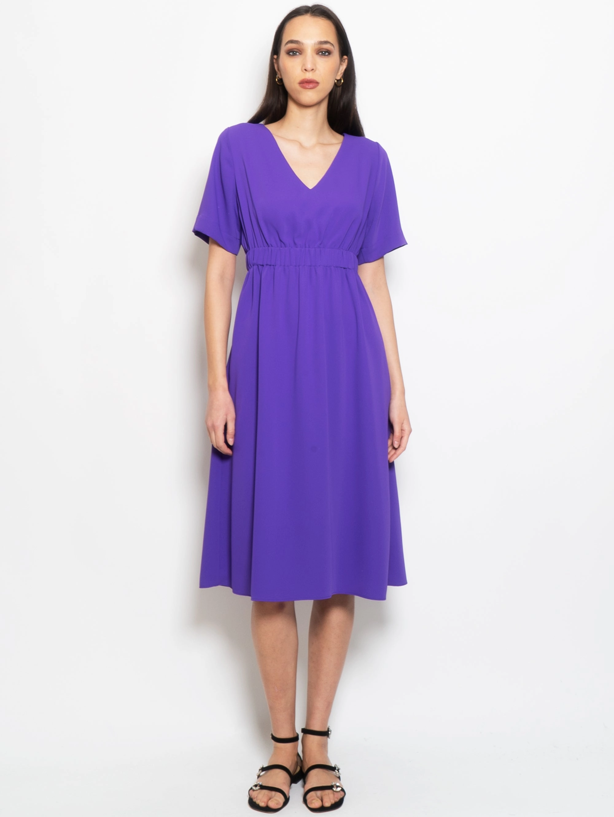 Midi Dress with Purple Short Sleeves