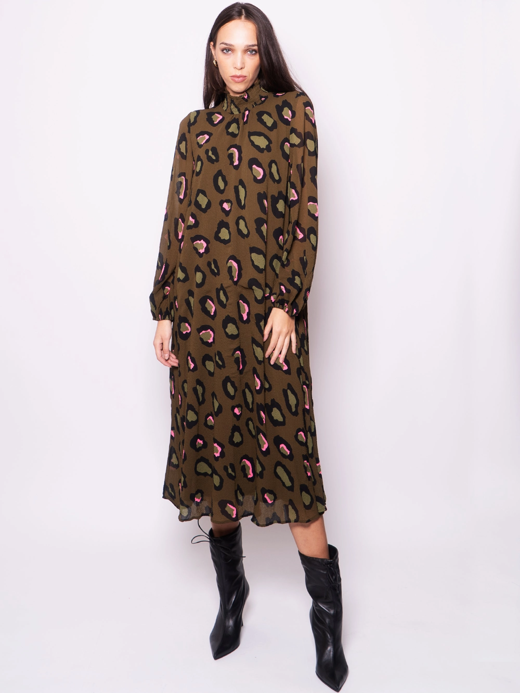 Military Green Animalier Long Dress