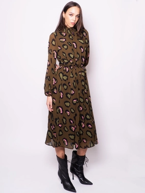 Military Green Animalier Long Dress