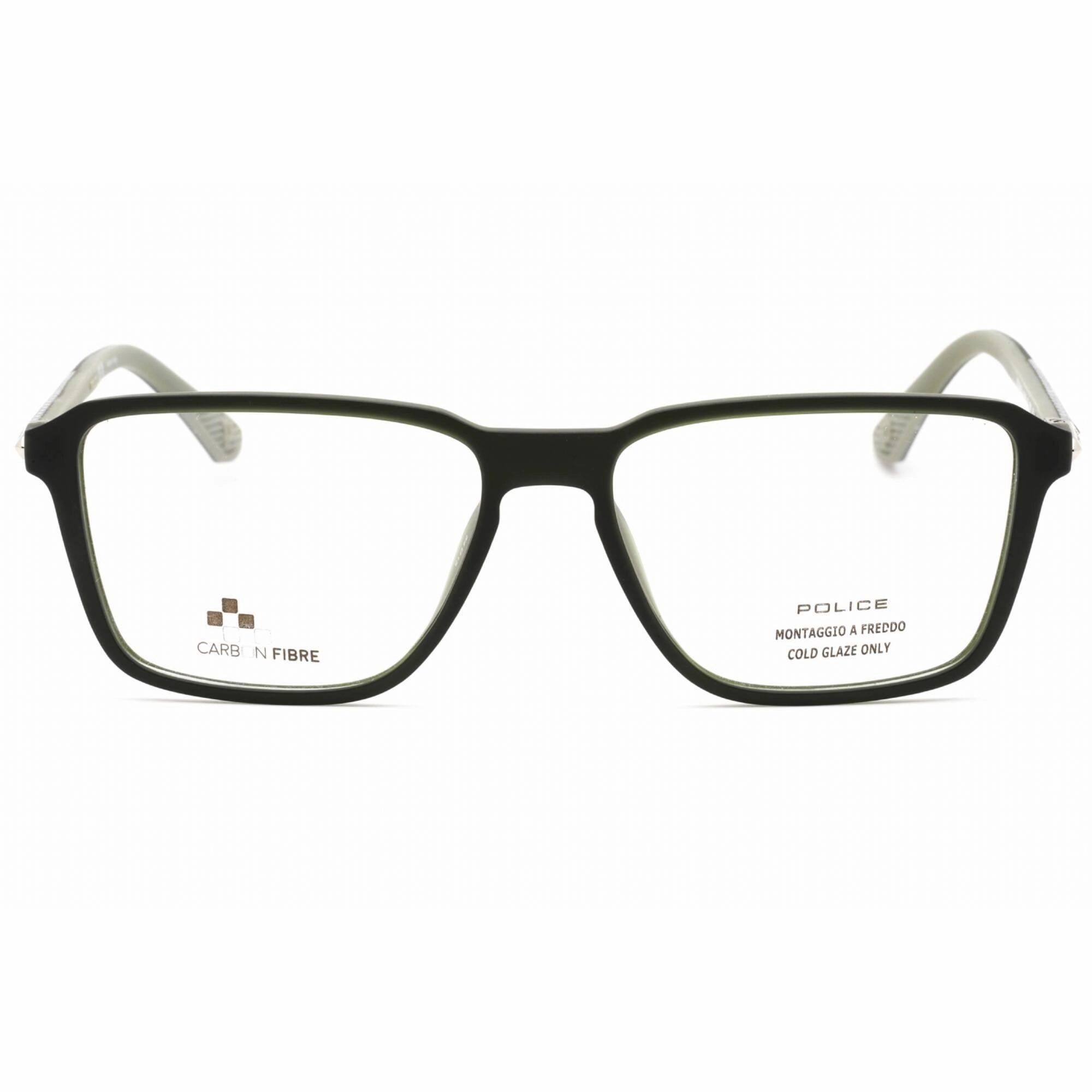 Police Men's Eyeglasses - Semi Matte Dark Green Full Rim Square Frame | VPLF05M 0B81