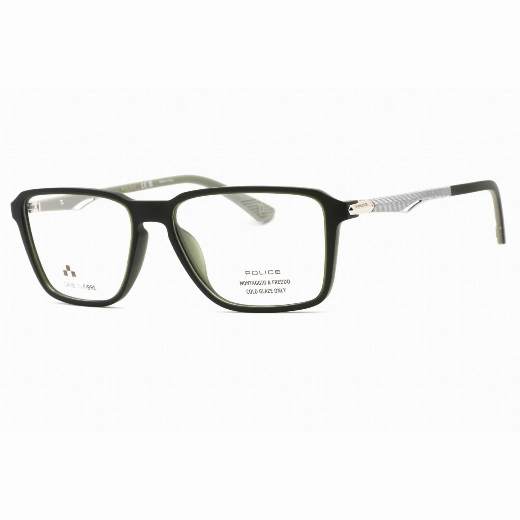 Police Men's Eyeglasses - Semi Matte Dark Green Full Rim Square Frame | VPLF05M 0B81