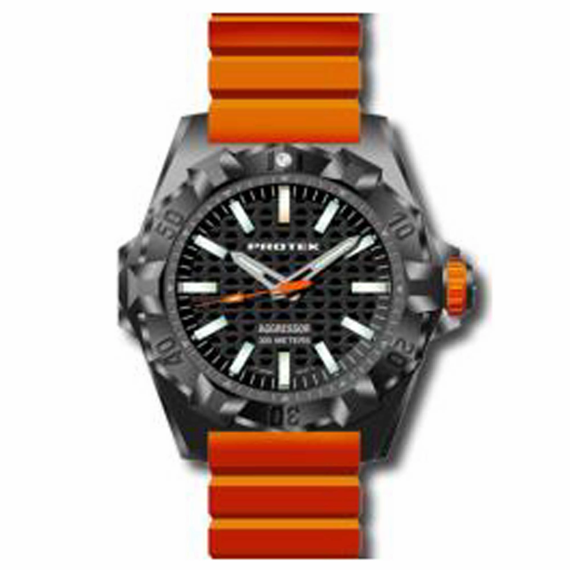 Protek Men's Watch - Aggressor Carbon Composite Case Black Dial Orange Strap | 4004O