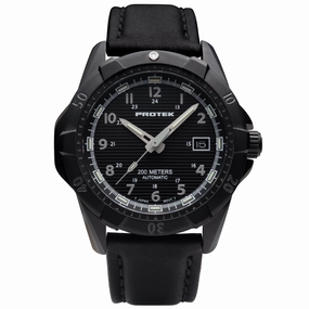 ProTek Men's Watch - Dive Rotating Bezel Automatic Black Dial Leather Strap | 2202