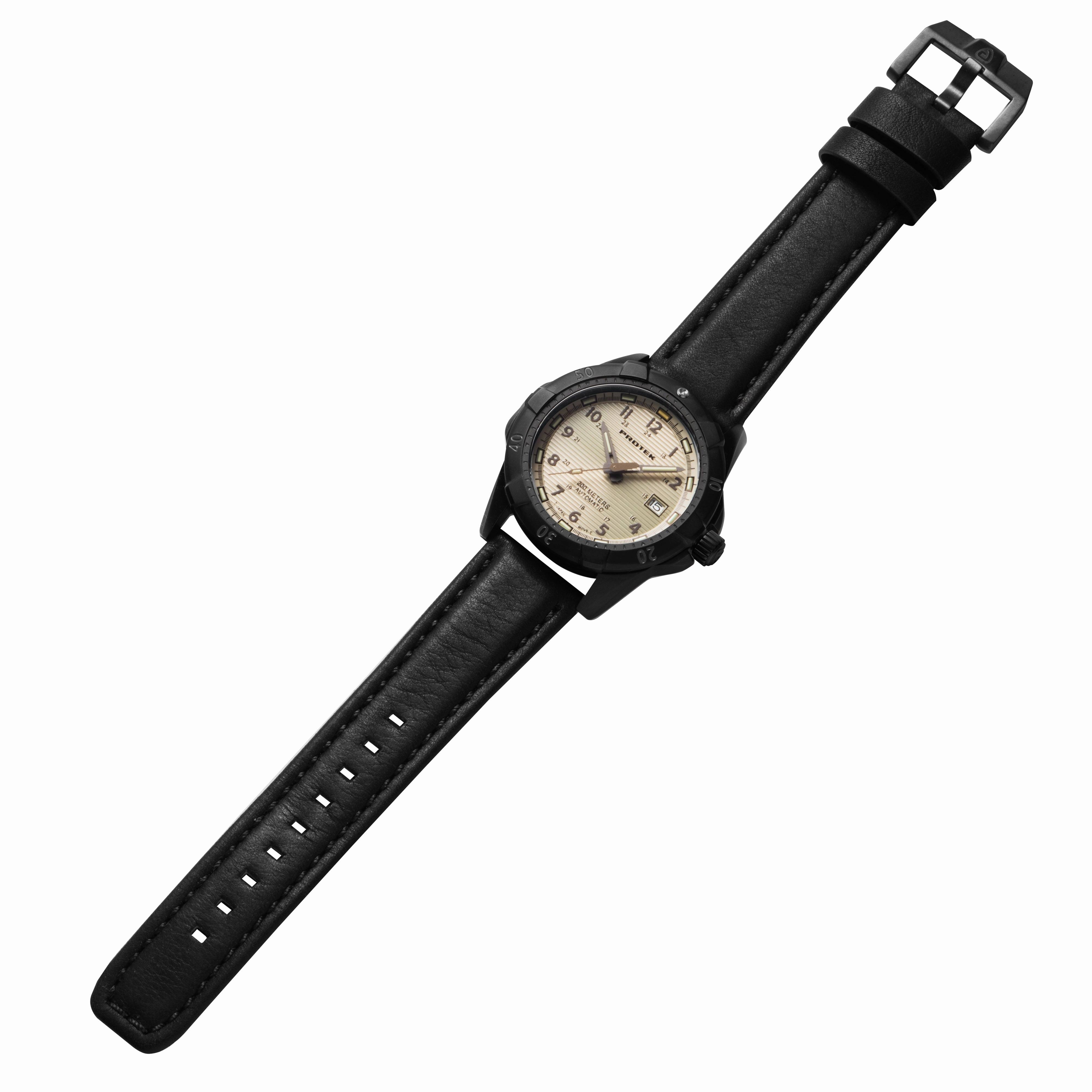 ProTek Men's Watch - Dive Rotating Bezel Automatic Cream Dial Leather Strap | 2217